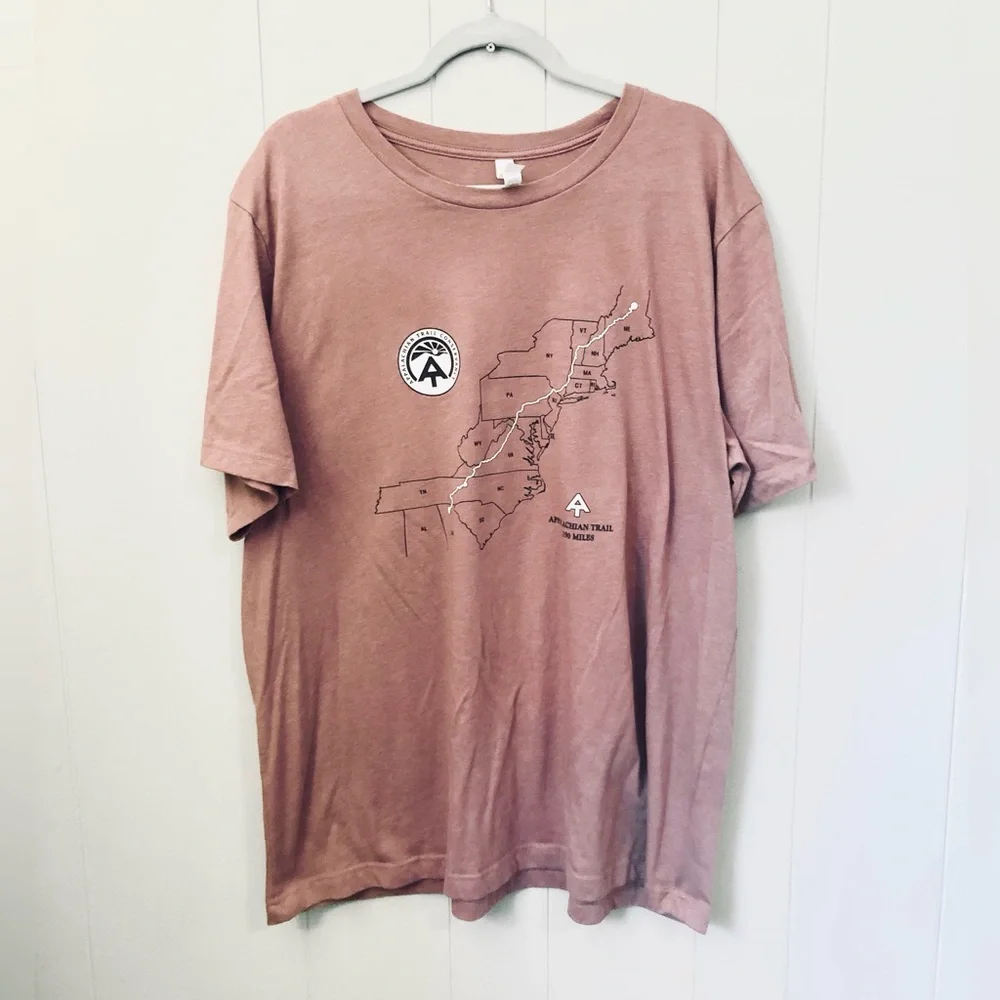 Appalachian Trail Map Graphic TShirt Bella Canvas Mauve Clay Cotton Poly 2X - Picture 1 of 5